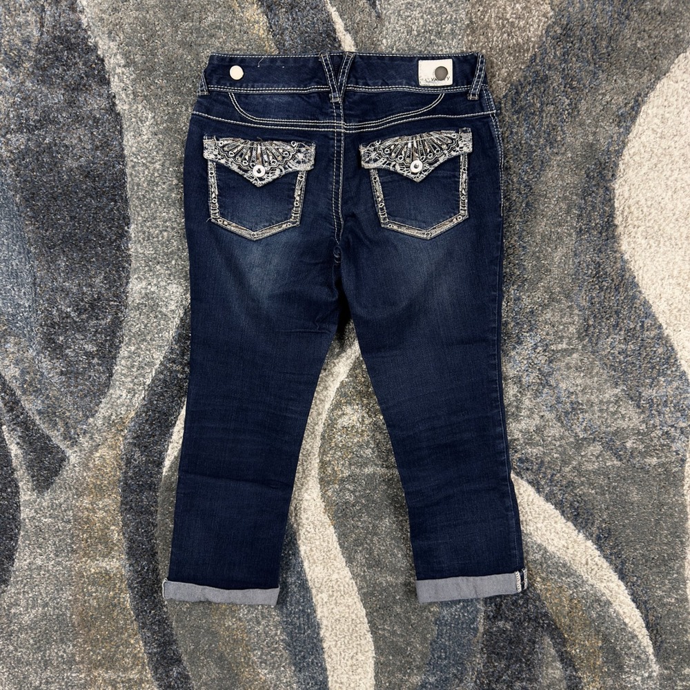 Y2K Premium Vanity Collection Dark Wash Embellished Capri Jeans Blue Size 26